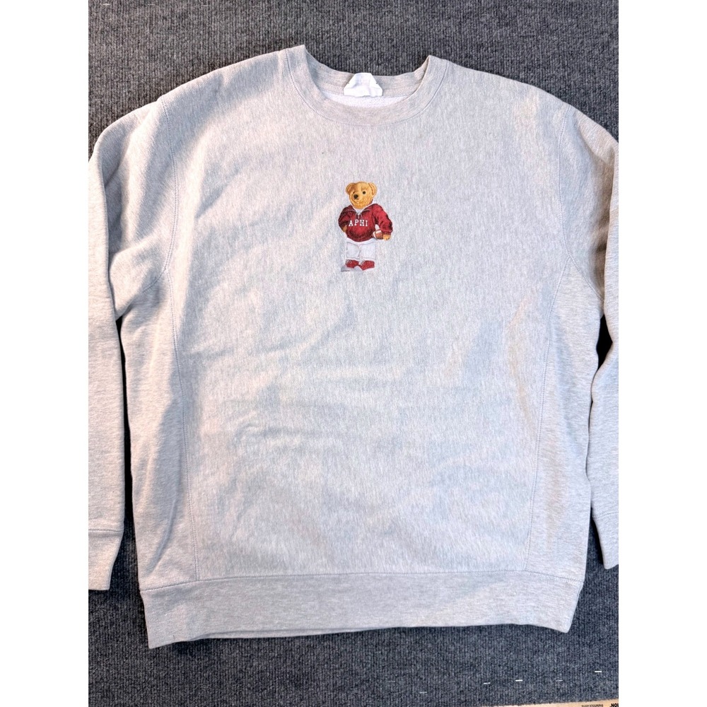 Independent Trading Co XL Gray Alpha Phi Football Bear Crewneck Sweatshirt IND50 - Picture 2 of 8